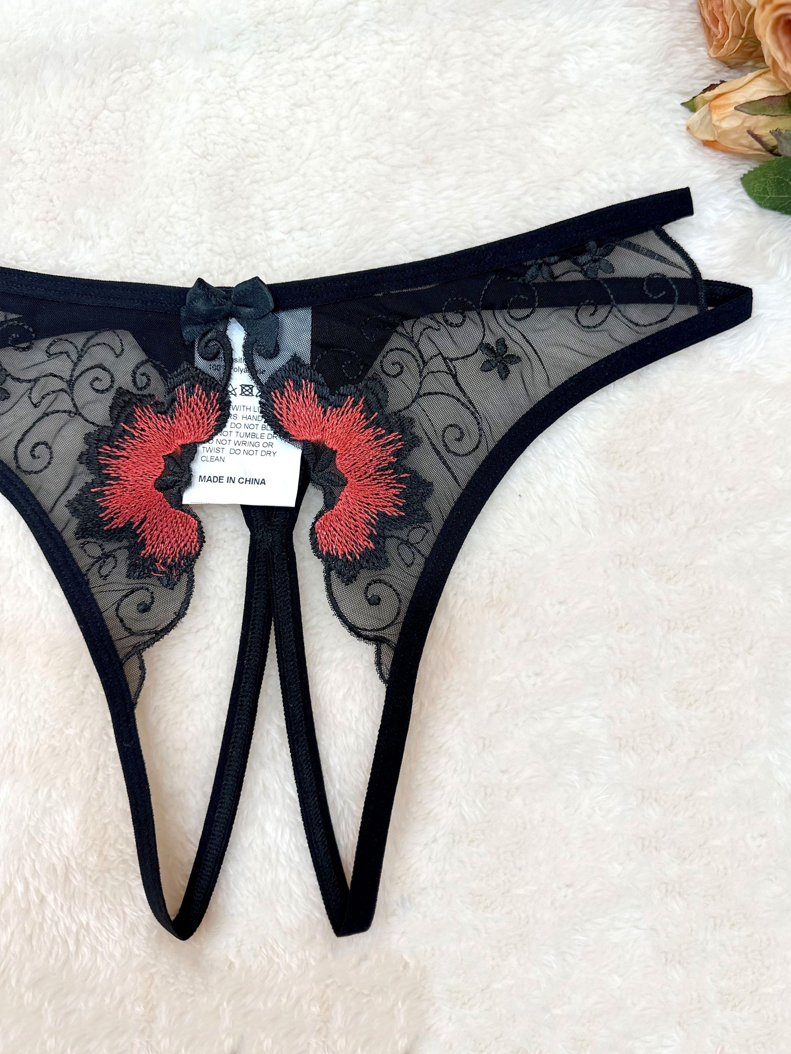 4pcs Floral Embroidery Panties, See Through Mesh Intimates Panties, Women's  Sexy Lingerie & Underwear