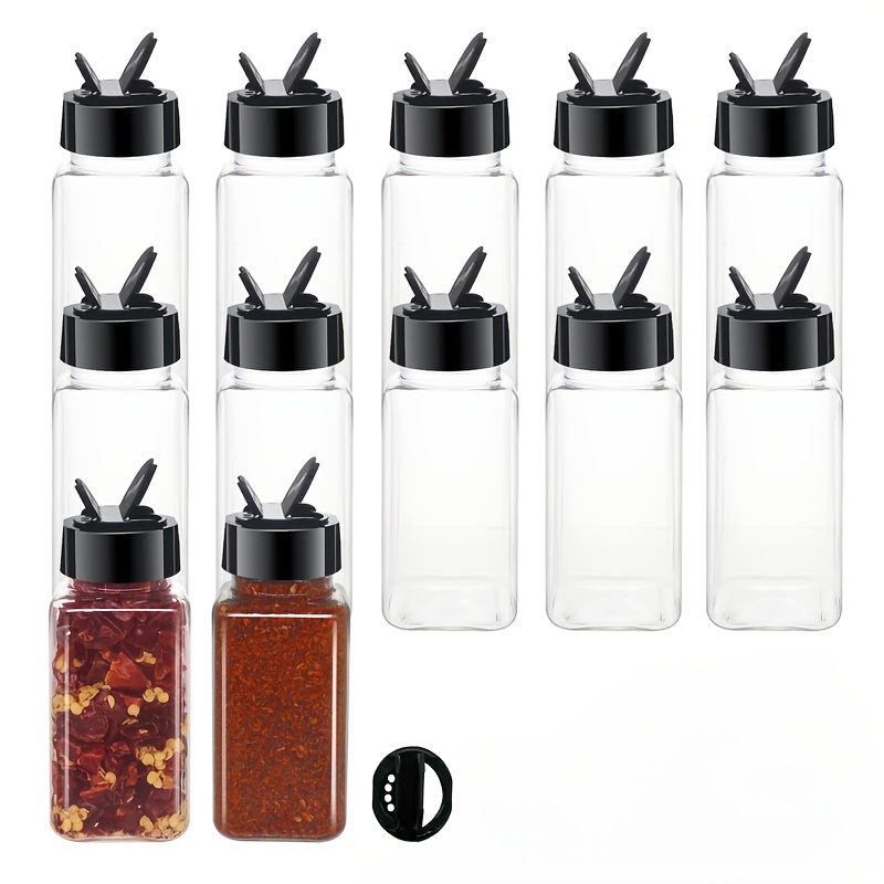 Image of 6/8/12/16-pack 5oz Square Plastic Spice Jars With Black Lids, Plastic Spice Bottles, Empty Condiment Containers For Storing Spices, Herbs, And Powders. Hand Wash Recommended