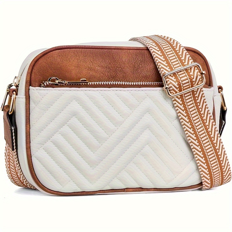 

Quilted Crossbody Bags For Women Vegan Leather Purses Small Shoulder Handbags With Wide Strap