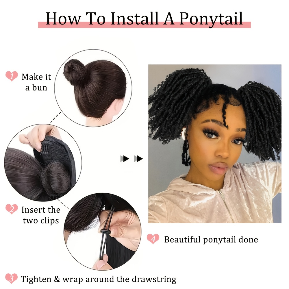 6 inch short dreadlocks drawstring ponytail hair extensions synthetic   locs clip in pony tail hair piece for women details 6