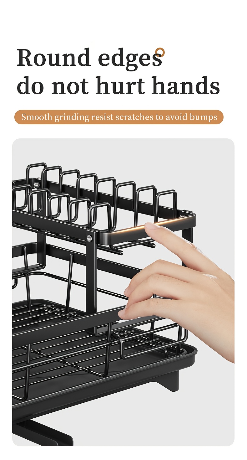 two tier large metal carbon steel dish rack suitable for kitchen counter space saving and durable rust proof large 2 tier metal dish rack with cutlery and cup holder and   Product details 11