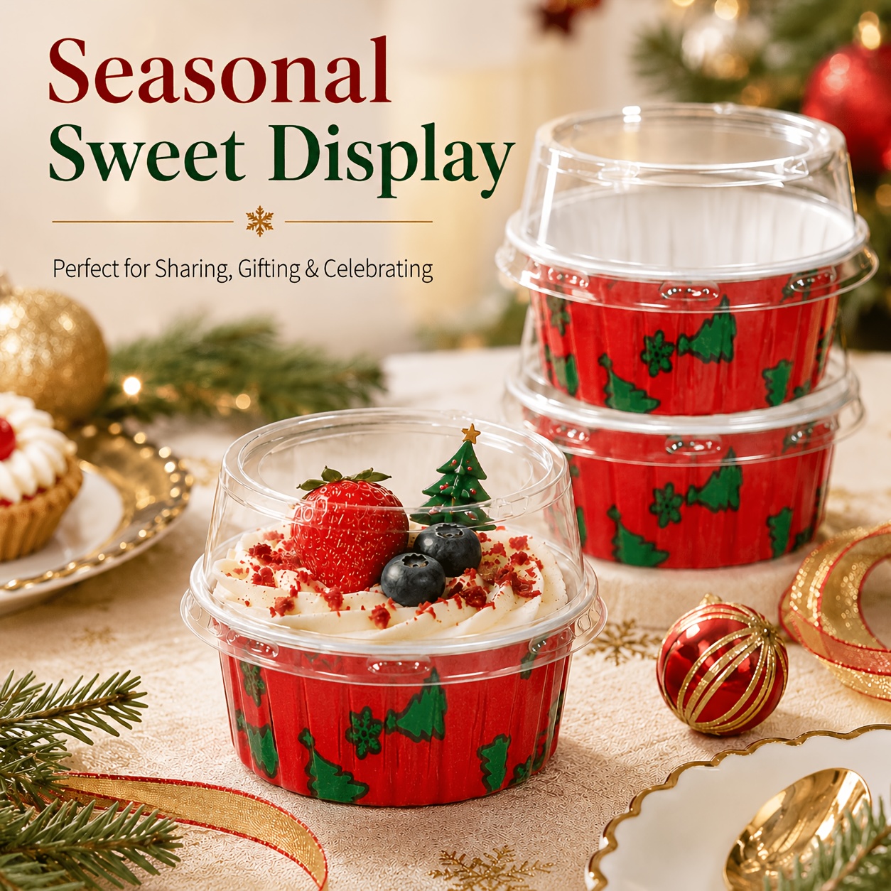 36pcs Mini Christmas Dessert Boxes with Clear Lids