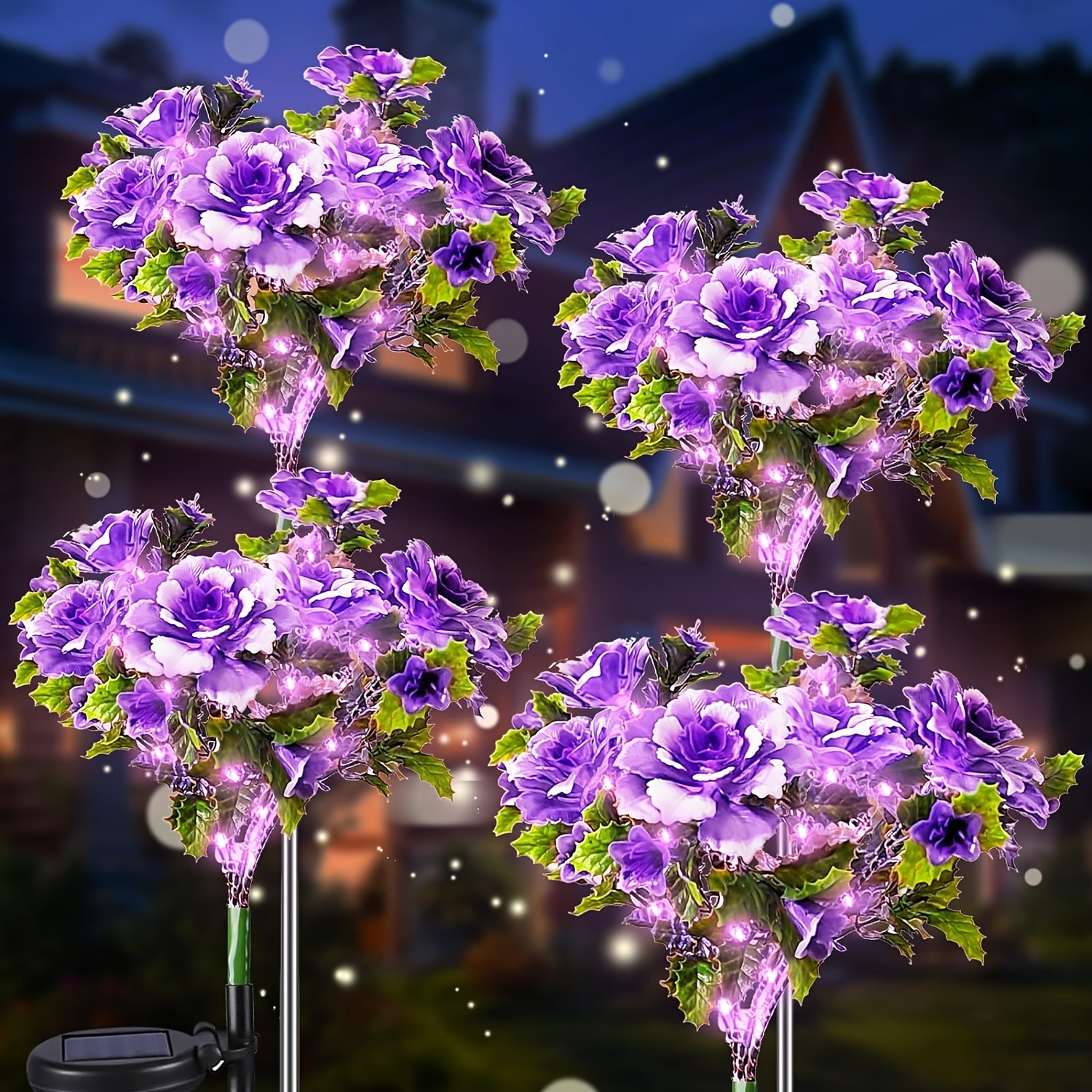 TEMU 4pcs Solar Lights For Outdoor Decoration, Carnation Solar Garden Lights (warm Light), Patio Lights, Lawn Lights, Artificial Flower Ground Stakes