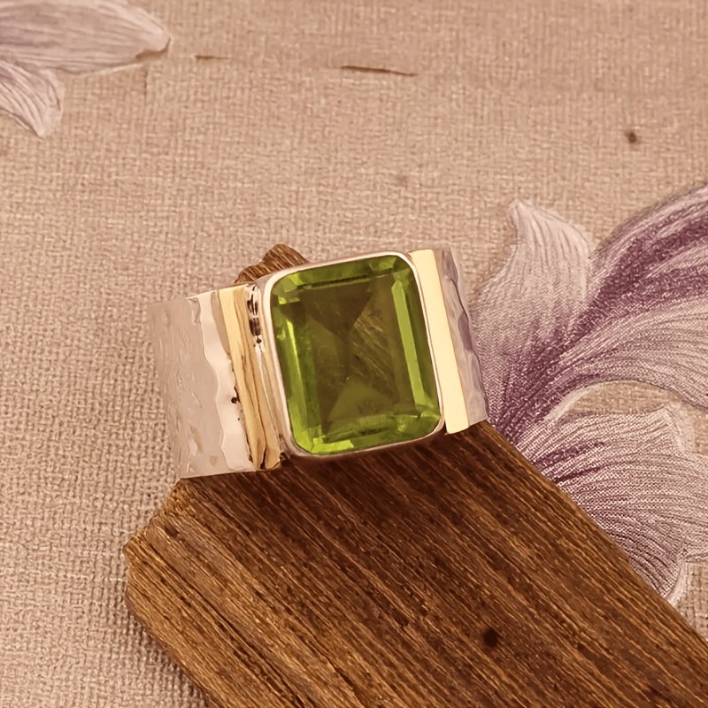 Women's Retro Square Green Zirconia Ring, Stylish Gift