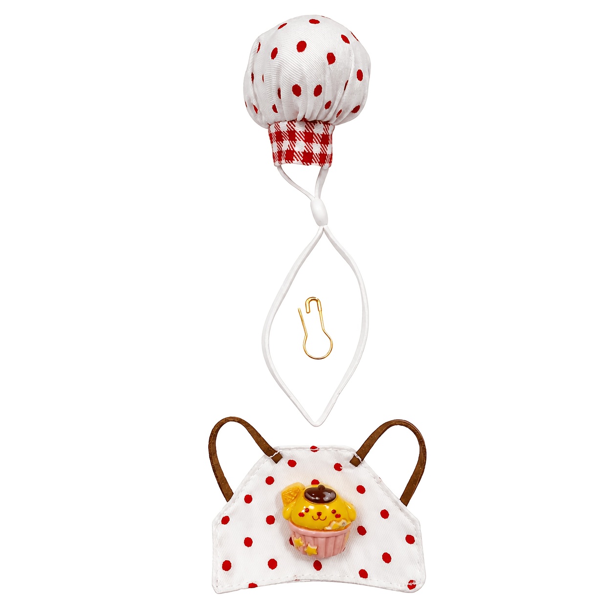 TEMU Ensemble de tenue de chef à pois vichy rouges pour figurine d'oie de 7 pouces, de chef et tablier avec crochet de fixation, mini accessoires