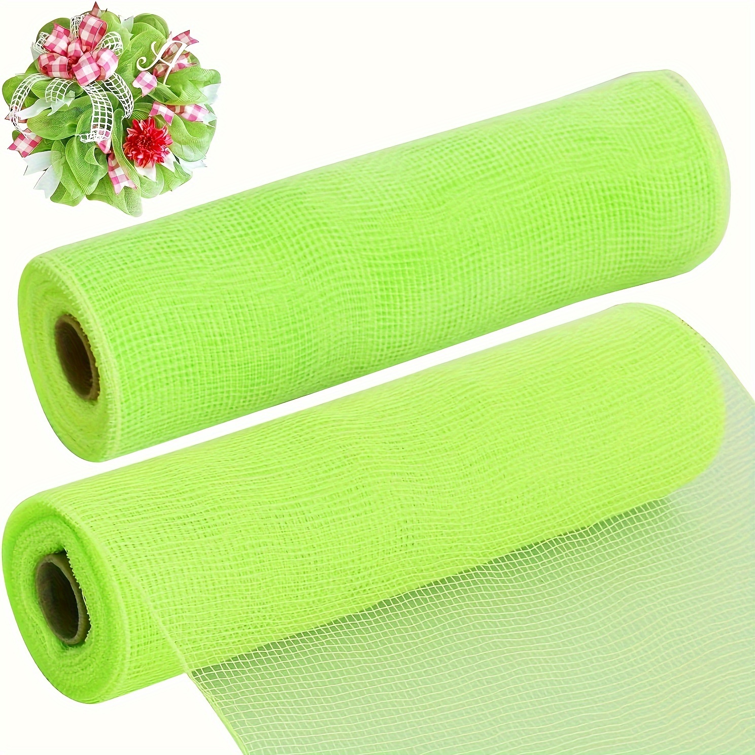 

2pcs 10" Green Decorative Mesh Ribbon Rolls - Ideal For Diy Wreaths, Tree Ornaments & Holiday Decorations | Fabric Mesh Tape For Halloween, Christmas, Weddings & More