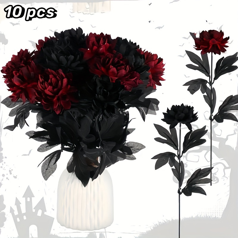 10 Stems - Wine Artificial Flowers With Long, Stems For Halloween, Christmas, Weddings, And Home Decor