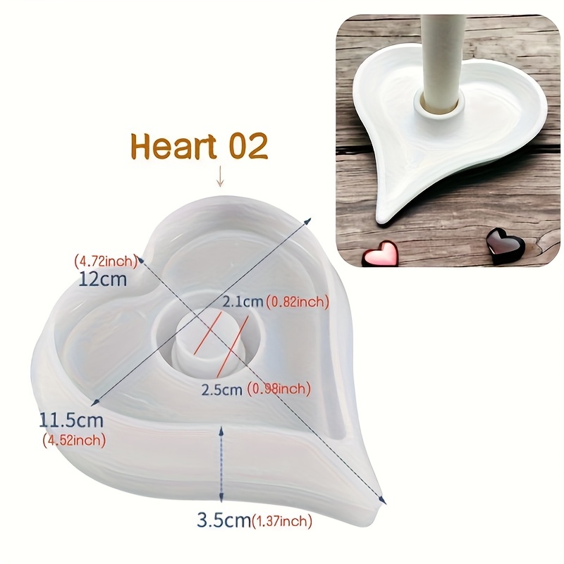 Image of Candle Holder Mold Heart Shape Candlestick Silicone Mold For Epoxy Resin Diy Cement Storage Plate Mold Concrete Tray Mold Long Candles Base Molds Jewelry Pallet Making Molds