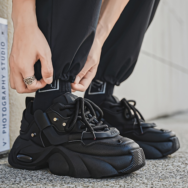 mens black low top chunky sneakers breathable casual running shoes