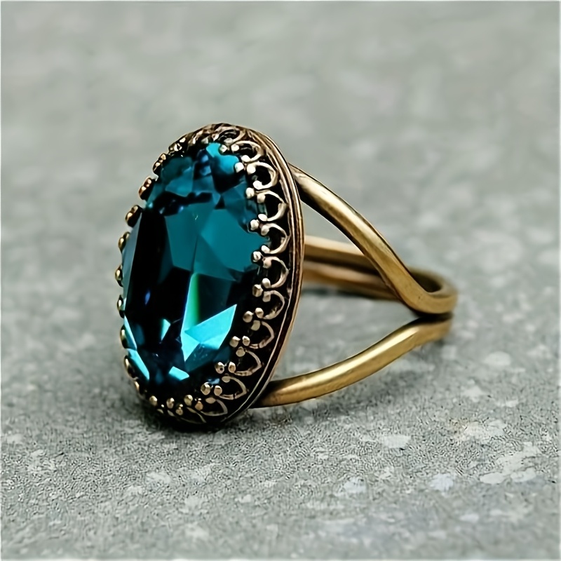 Image of Exquisite Inlay Oval Blue Synthetic Stone Ring For Women Daily Casual Party Ring Gifts Jewelry