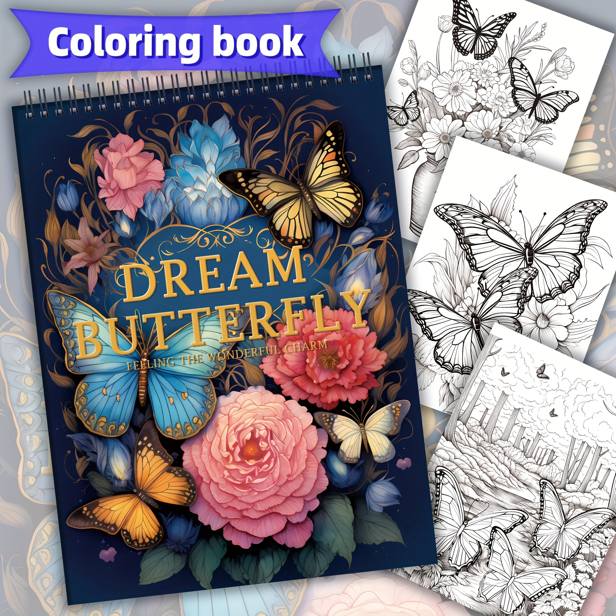 

Dream Butterfly Coloring Book For Adults - 30 Unique Designs, Single-sided Pages, Spiral Bound, 11.2x8.2" - Relaxing & Creative Gift For Women