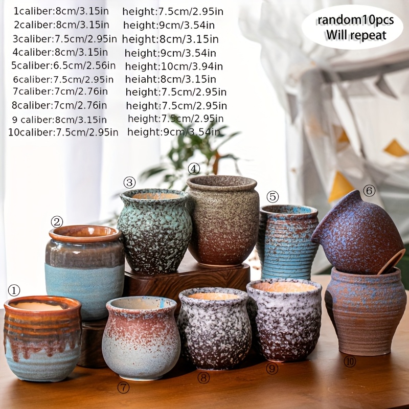 TEMU 10 pièces Pots de Fleurs Vintage en Céramique Aléatoires, Pots Créatifs, Pots en Poterie Grossière pour Succulentes avec Larges, Pots Décoratifs