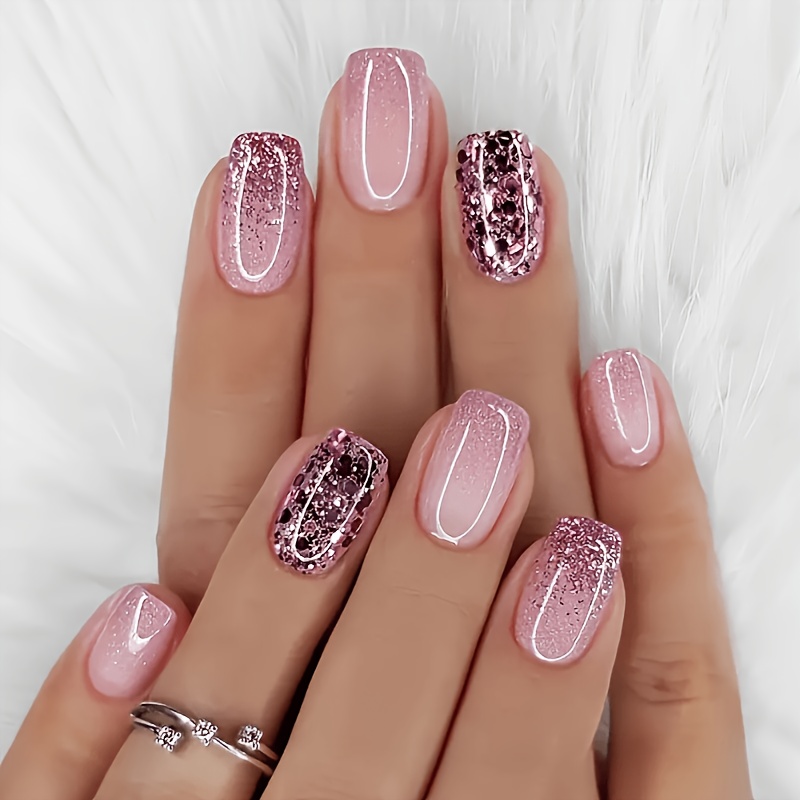 TEMU 120pcs Short Gradient Glitter Press-on Fake Nails
