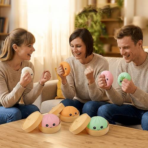 random 2pcs new buns with steamer soft fluffy healing texture colorful slow rebound baozi stress ball round anti anxiety toy relax gift for home office cute birthday party mini gift