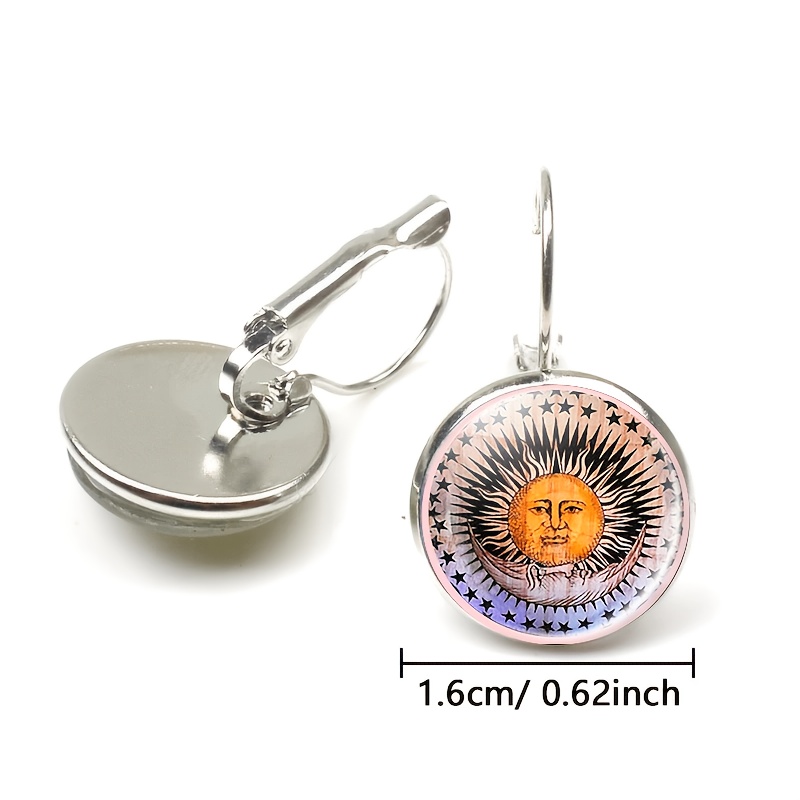 2pcs Set Round Glass Earrings with Radiant Sun Face Design
