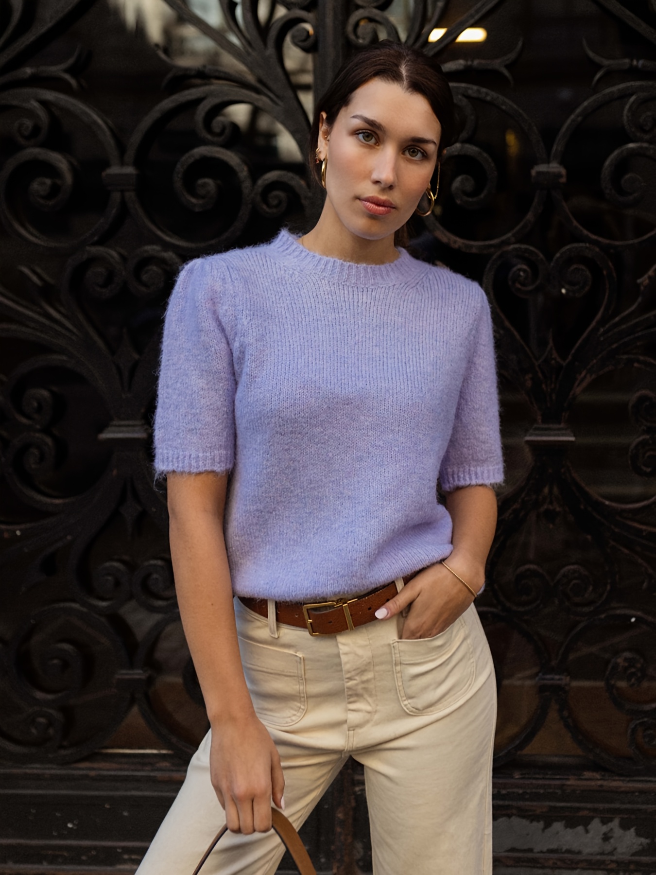 women's lavender wool short sleeve sweater Temu Australia