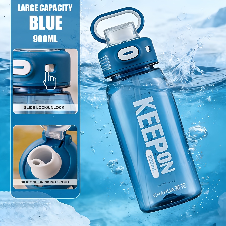 TEMU 1pc 30oz Outdoor Water Bottle - Leak-proof 900ml With Straw, Lid, And Handle, Ideal For Indoor Workouts, Outdoor Hiking, And Camping - Food-grade , Travel Beverage Container, Perfect For Gym-