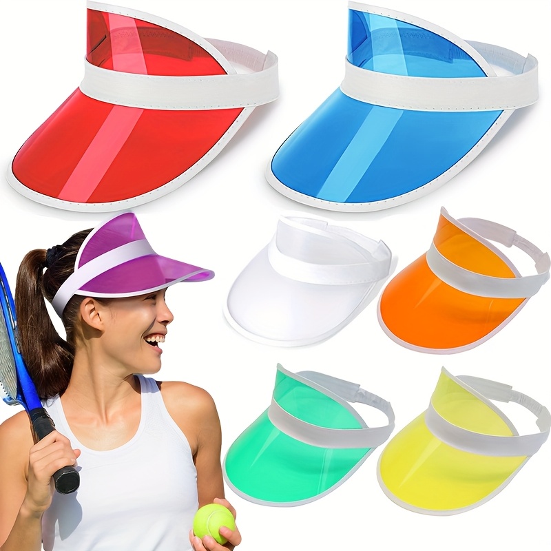 Image of 6 Transparent Sun Visors, Plastic Sun Hats, In 6 Colors, Clear Beach Sun Hats, Beach Golf Caps, Suitable For Men And Women, Colors, Colorful Unisex Sun Hats For Men And Women