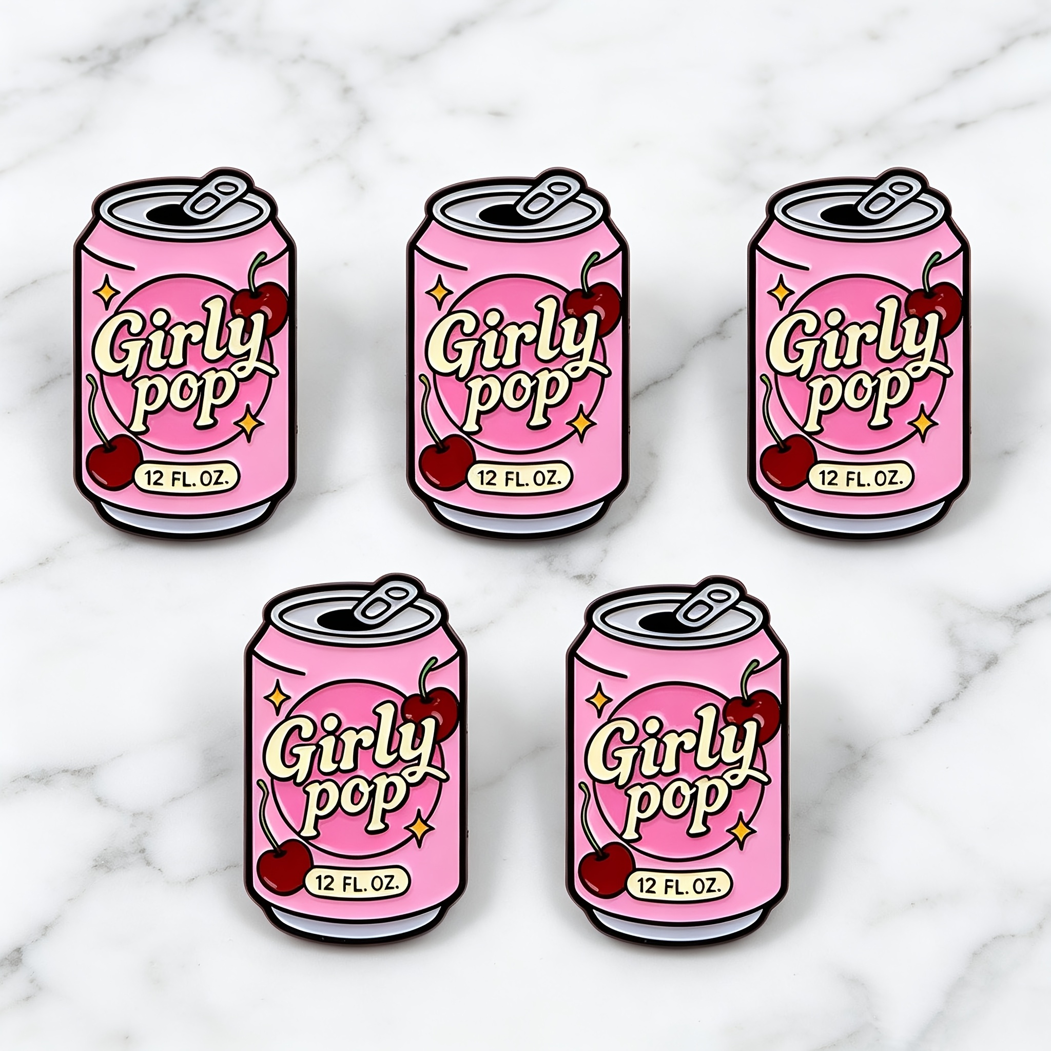 TEMU Lot de 5 badges polyvalents de dessin animé de de soda américain rose, design intégré vintage de à languette + Starlight, adaptés aux chemises,