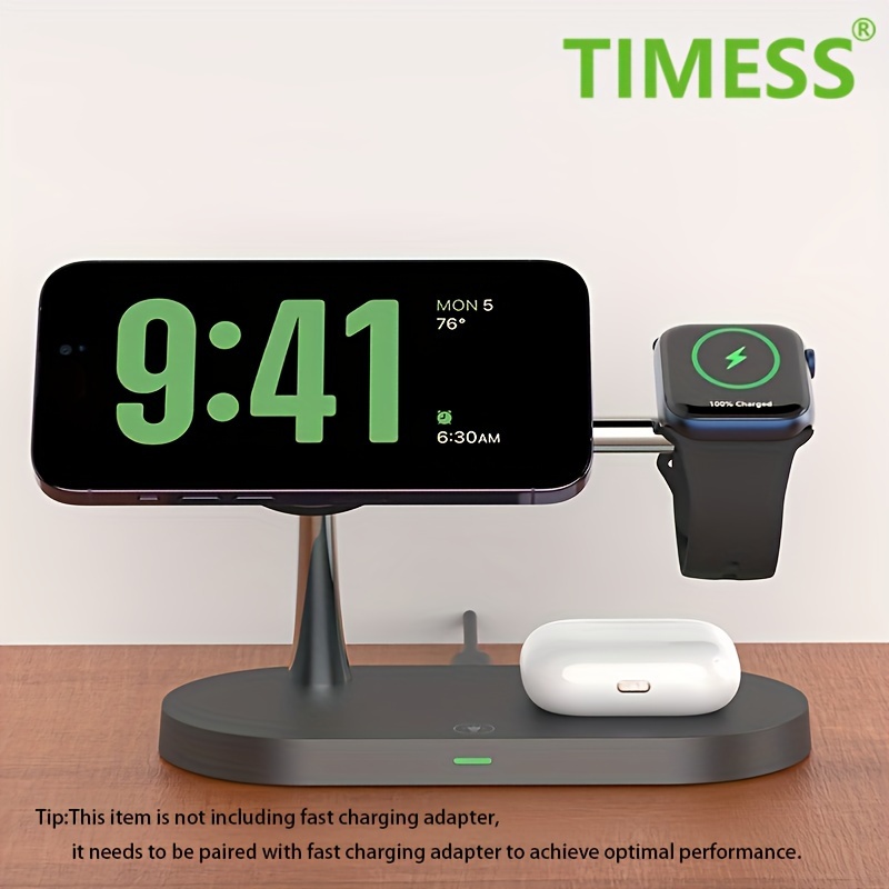 

Timess- Qc3.0 Adapter, Magsafe Wireless Charger Stand For Iphone 15, 14, 13, 12, 11/ Pro/ Max/ / , X, Xr, Xs/ Max, Se, 8/, For Iwatch 1-9, For Airpods 3/2/pro.