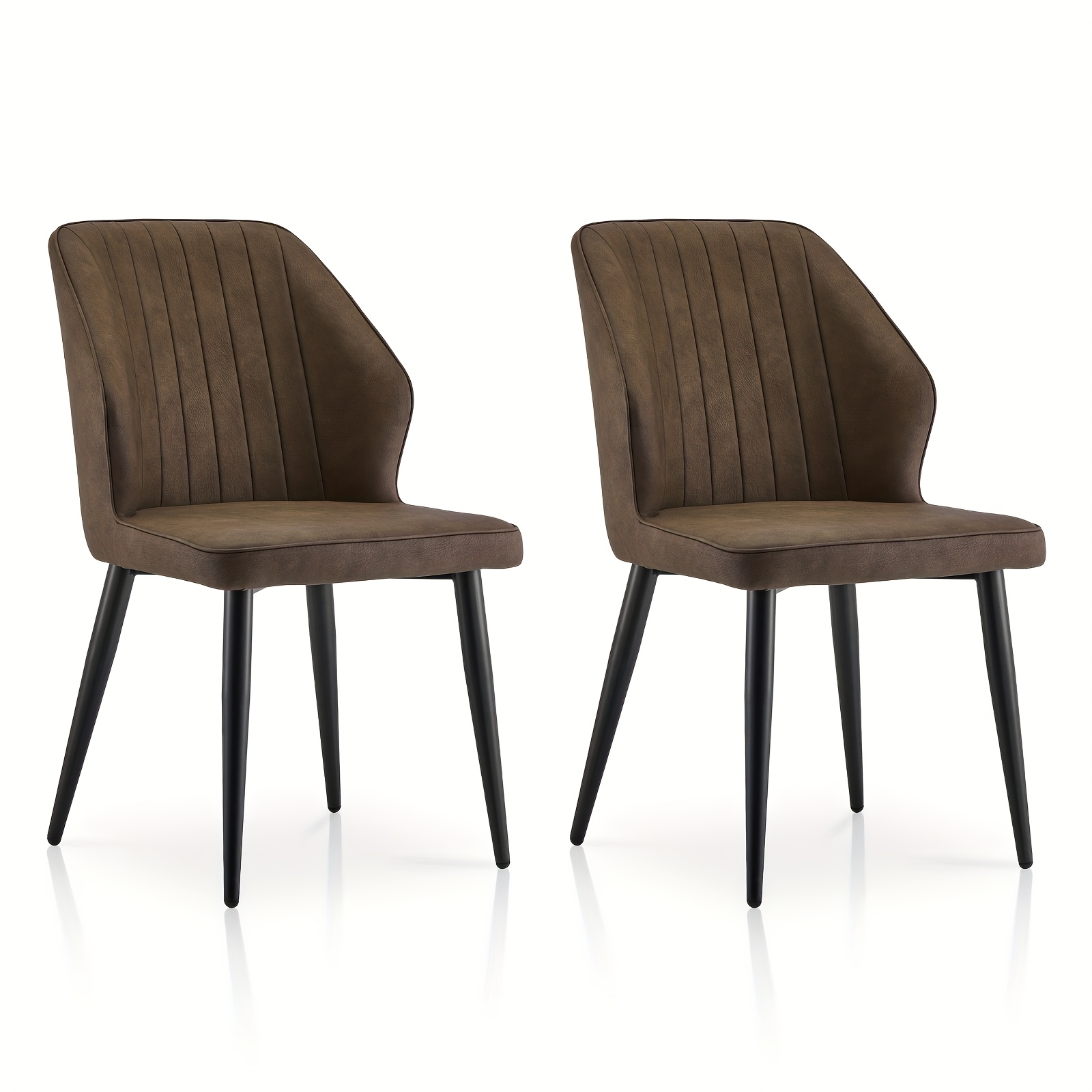 Faux Leather Dining Chairs 2pcs Set, Mid Century Modern Kitchen Chairs, Upholstered Seats With Backrests Casual Side Chairs With Metal Legs For Living Room, Lounge And