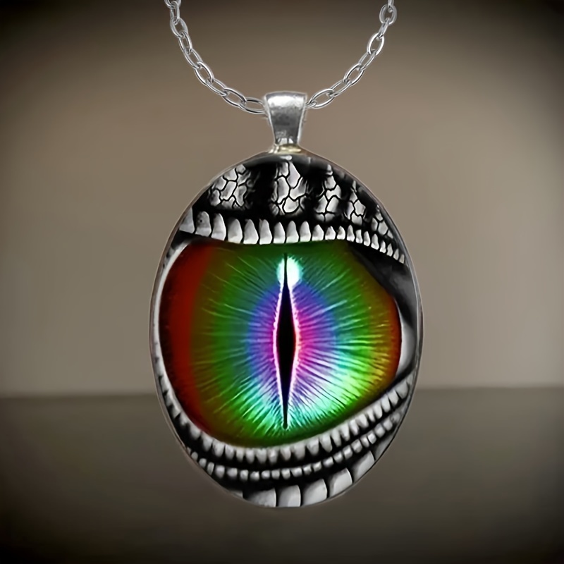 TEMU 1pc Fashion Elegant Eye Pattern Oval Glass Necklace Romantic Gift Jewelry