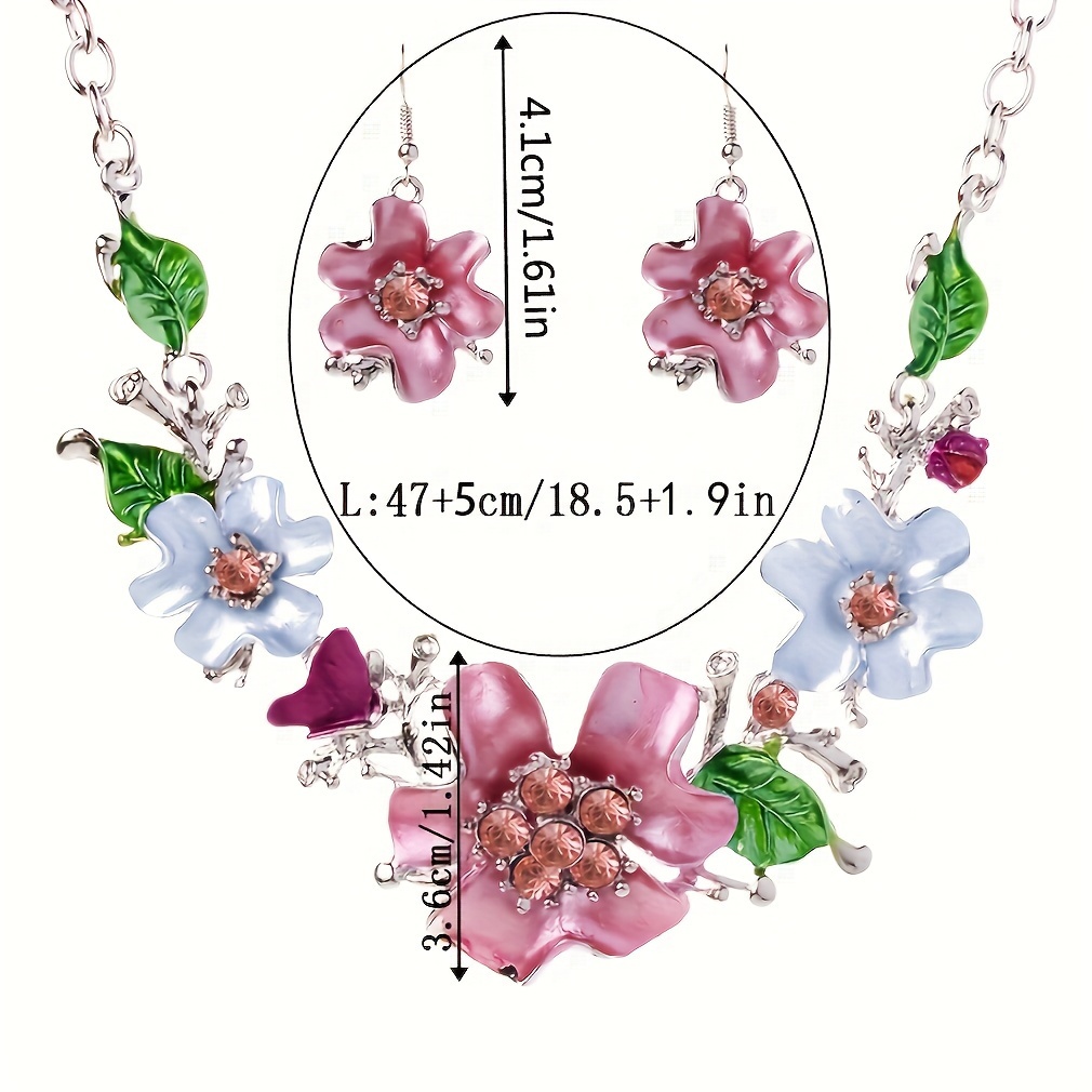 Fashionable Sweet Chain Set Flower Embedding Necklace Earring