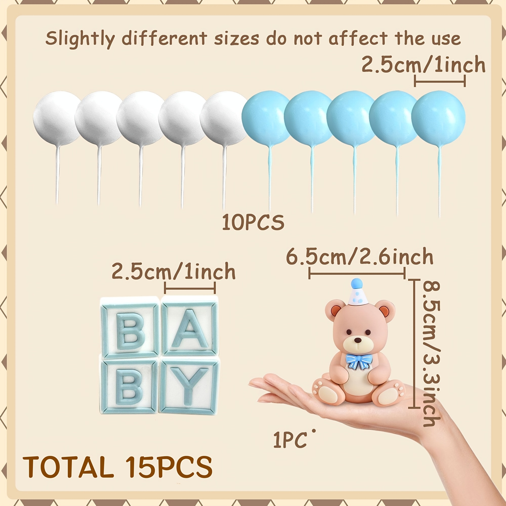Laventy 21pcs/16pcs/15pcs Bear Cake Decoration Balls Cake Topper Cake Cake Decoration Gender Reveal Birthday Cake Decoration