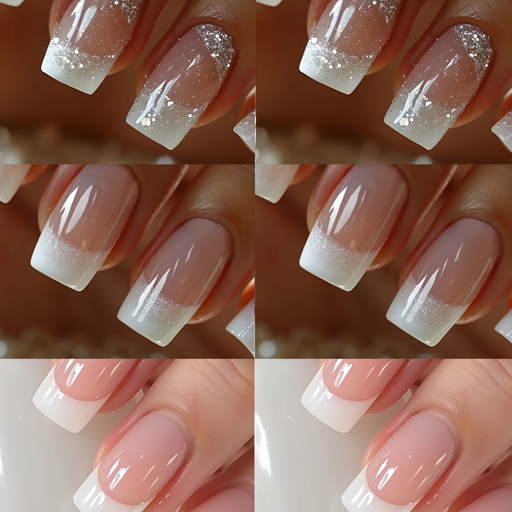 TEMU Look 72pcs Of Medium-length Square Women's Manicure Wear 3 , Easy And Elegant Design Glossy False Nails Extension Removable Nails With Jelly Glue 1 Nail File 1