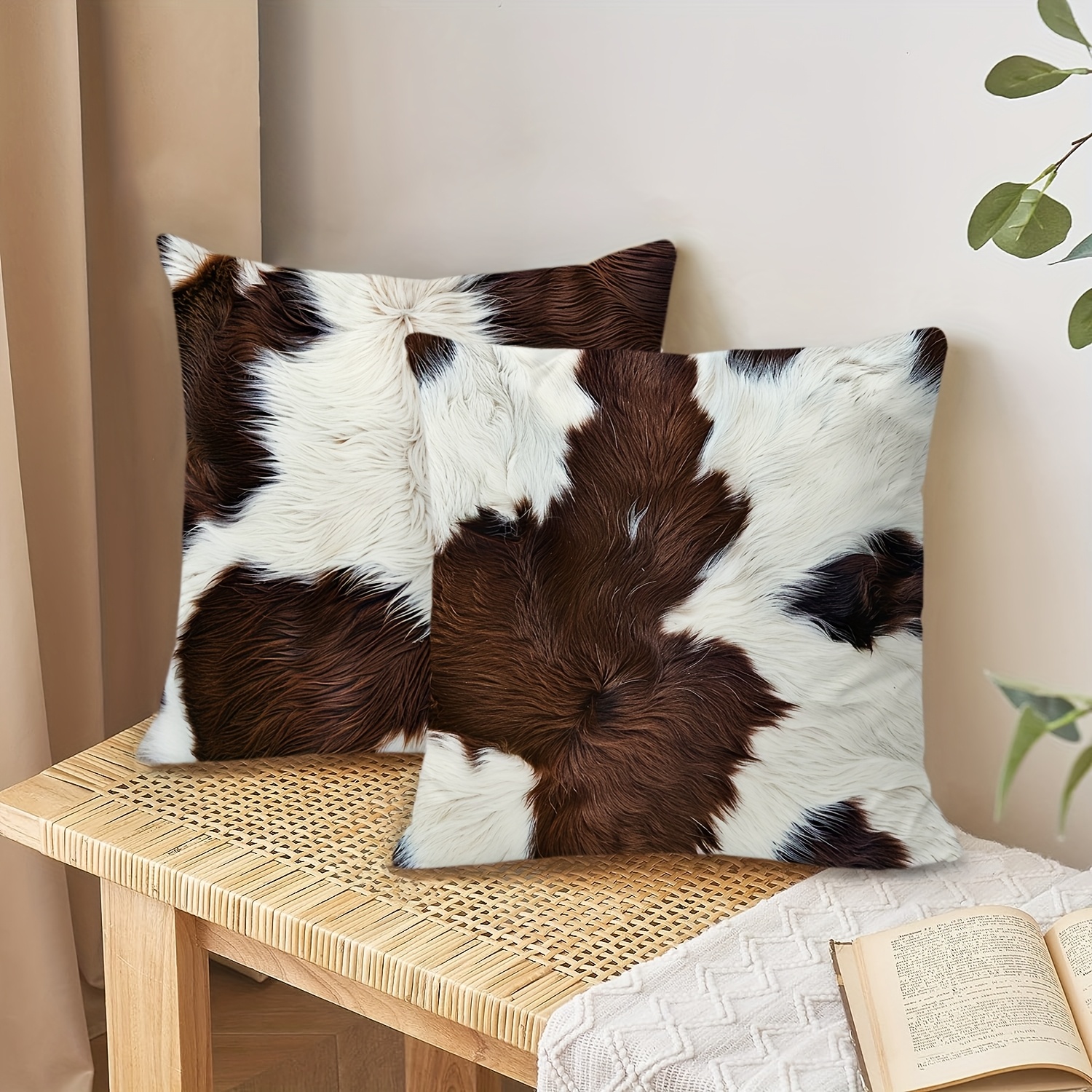set of 4 short plush double sided printed throw pillow covers   cowhide animal fur printed cushion covers   decor pillowcases 18 x 18 inches for porch sofa patio living room bedroom outdoor without pillows Product details 1