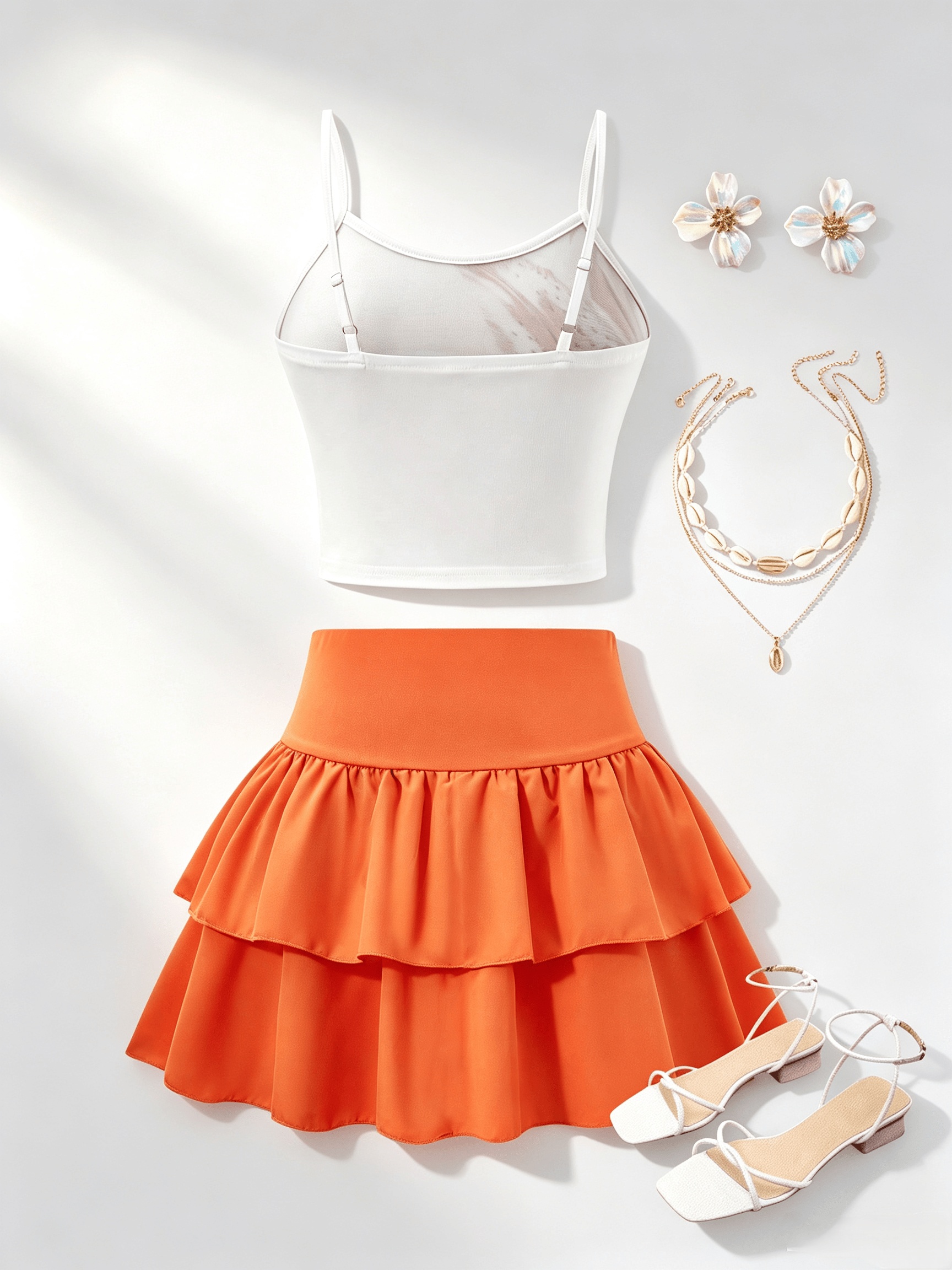 Conjunto de Top Cami Floral Casual e Saia Cake para Meninas 3