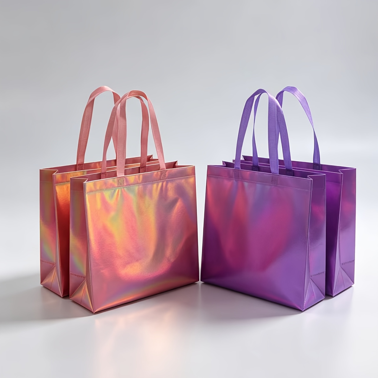 TEMU 4pcs (2pcs Pink, 2pcs Purple) Laser Iridescent Gradient Laminated Non-woven Bags, Extended Handle Durable And Tough, And Scratch-resistant, High