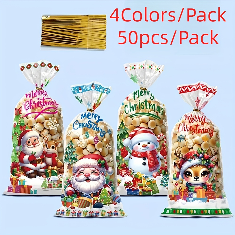 Image of 50pcs/bag, 4 Random Colors, Christmas Gift Candy Favor Bags With Twist Ties