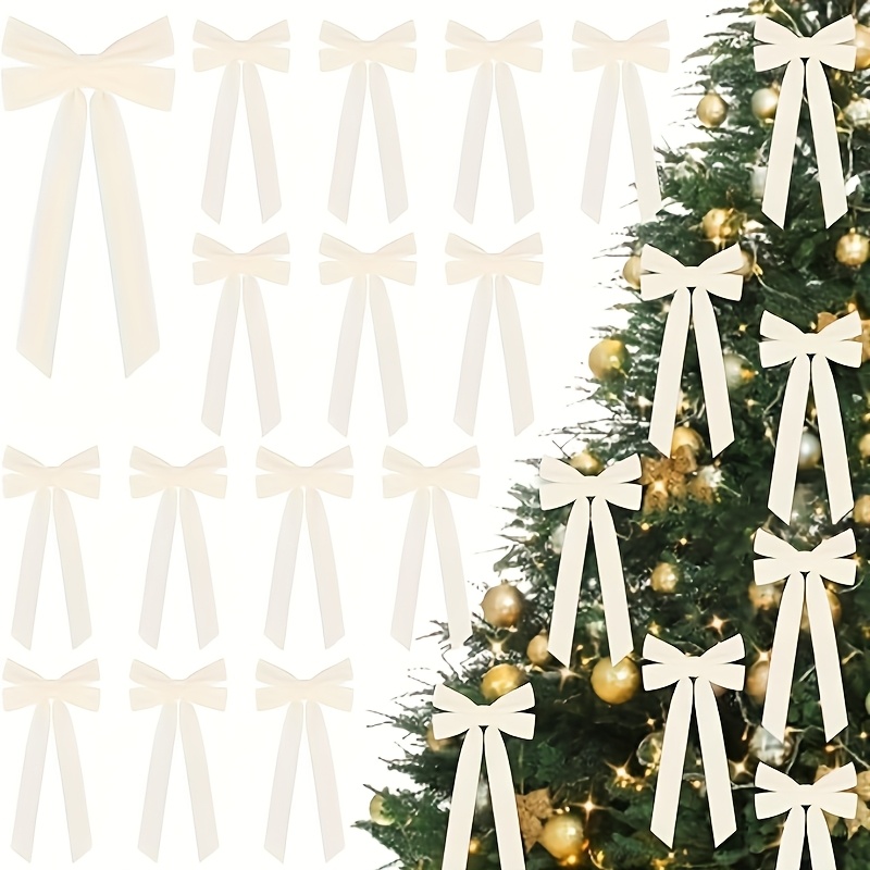 TEMU 10 piezas de de terciopelo beige para árbol de Navidad, 10 piezas de de terciopelo para árbol de Navidad, vintage para corona de Navidad,