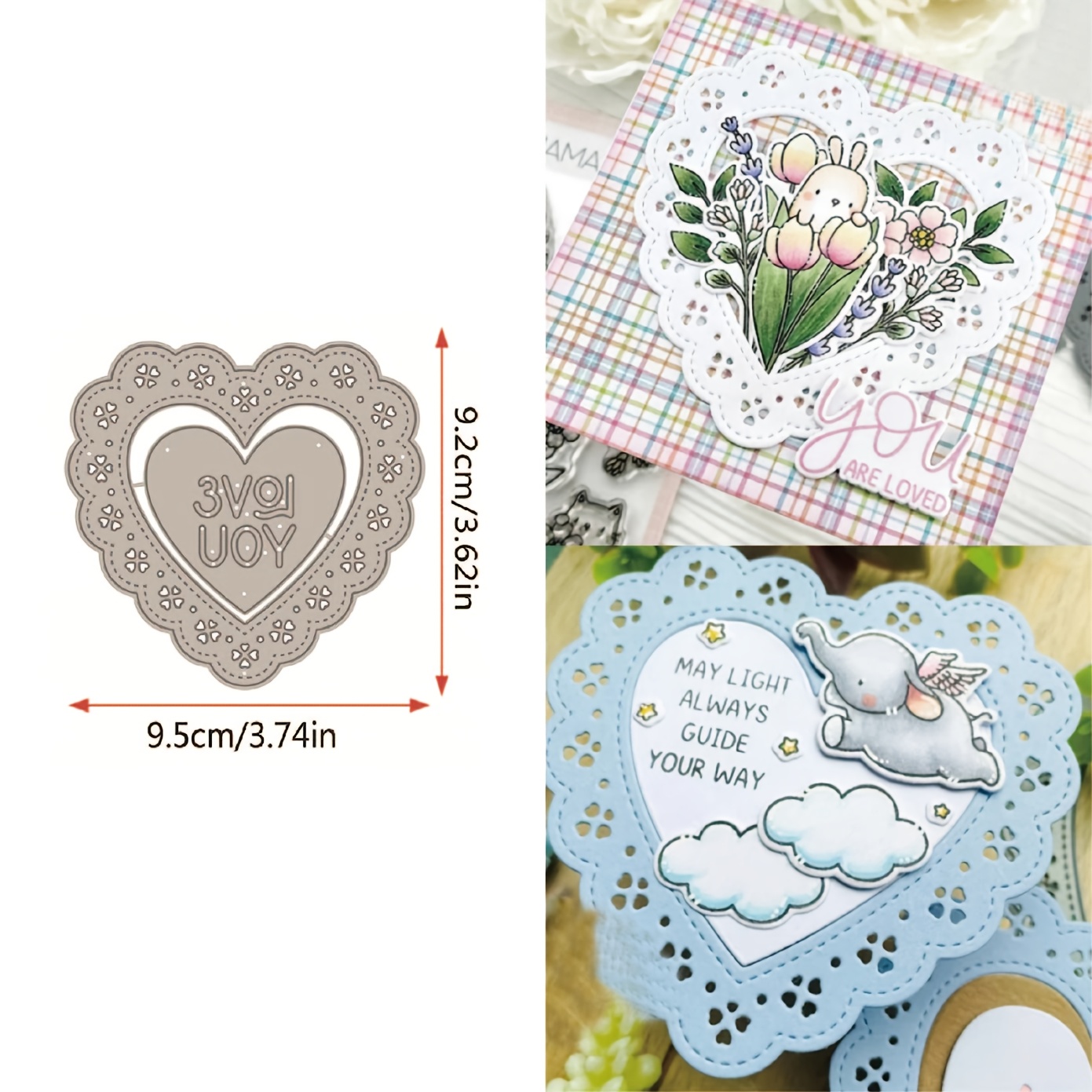 

A Heart-shaped Lace Cutting Die For Diy Scrapbooking Paper Crafts, With A Golden Finish, Including Cutting Blade And Punching Template.