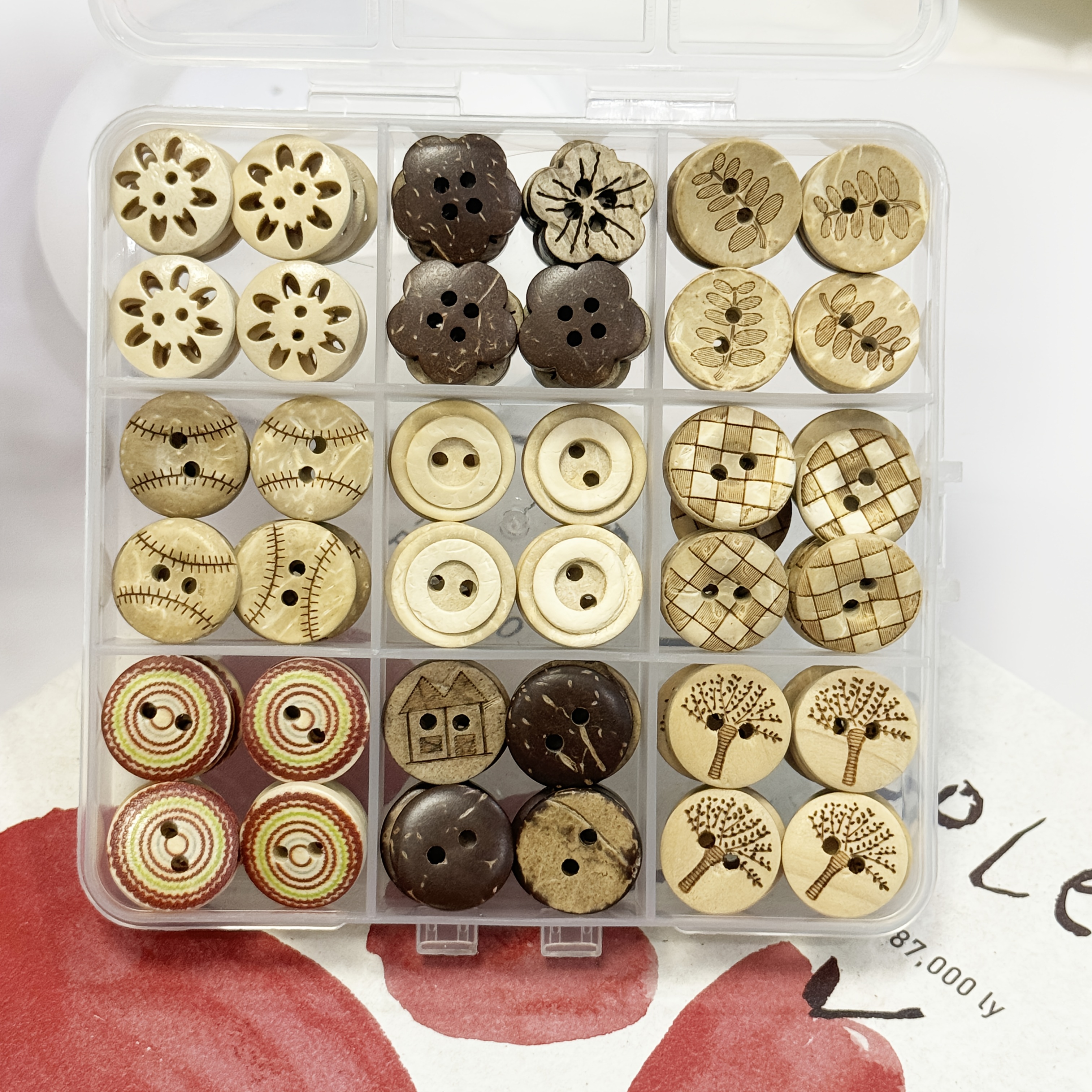 TEMU 108pcs Coconut Buttons Suitable For Diy Crafts, Vintage Laser-cut Leaf & Baseball Flower Capsule Buttons With Coconut Capsules For Sewing,