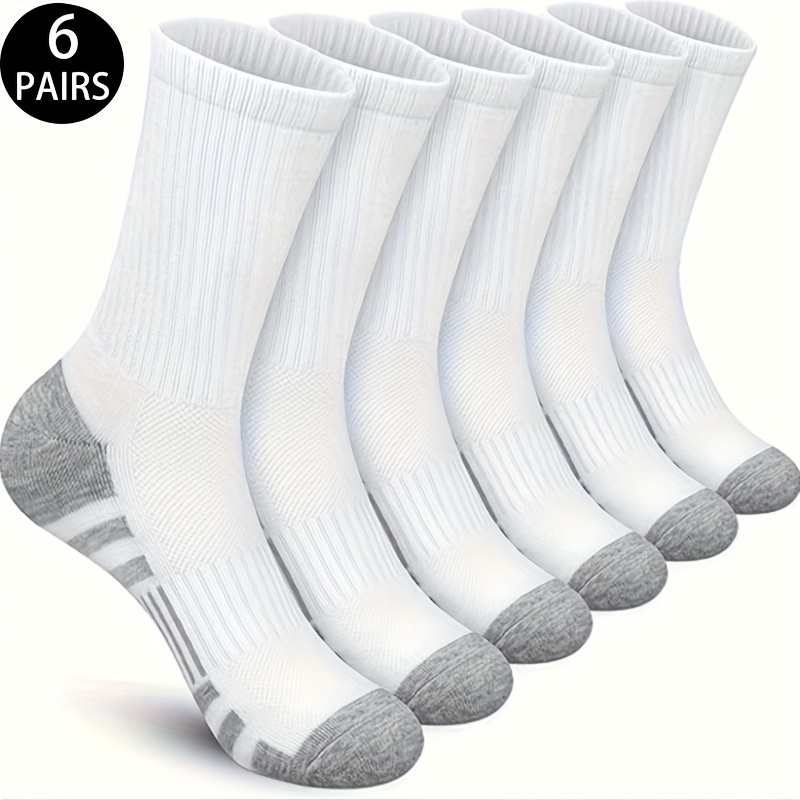 

6 Pairs Cotton Blend Crew Socks Set, Solid Color Stripe Design Mid-calf Socks Comfy Breathable Sports Socks Men/women Casual Wear