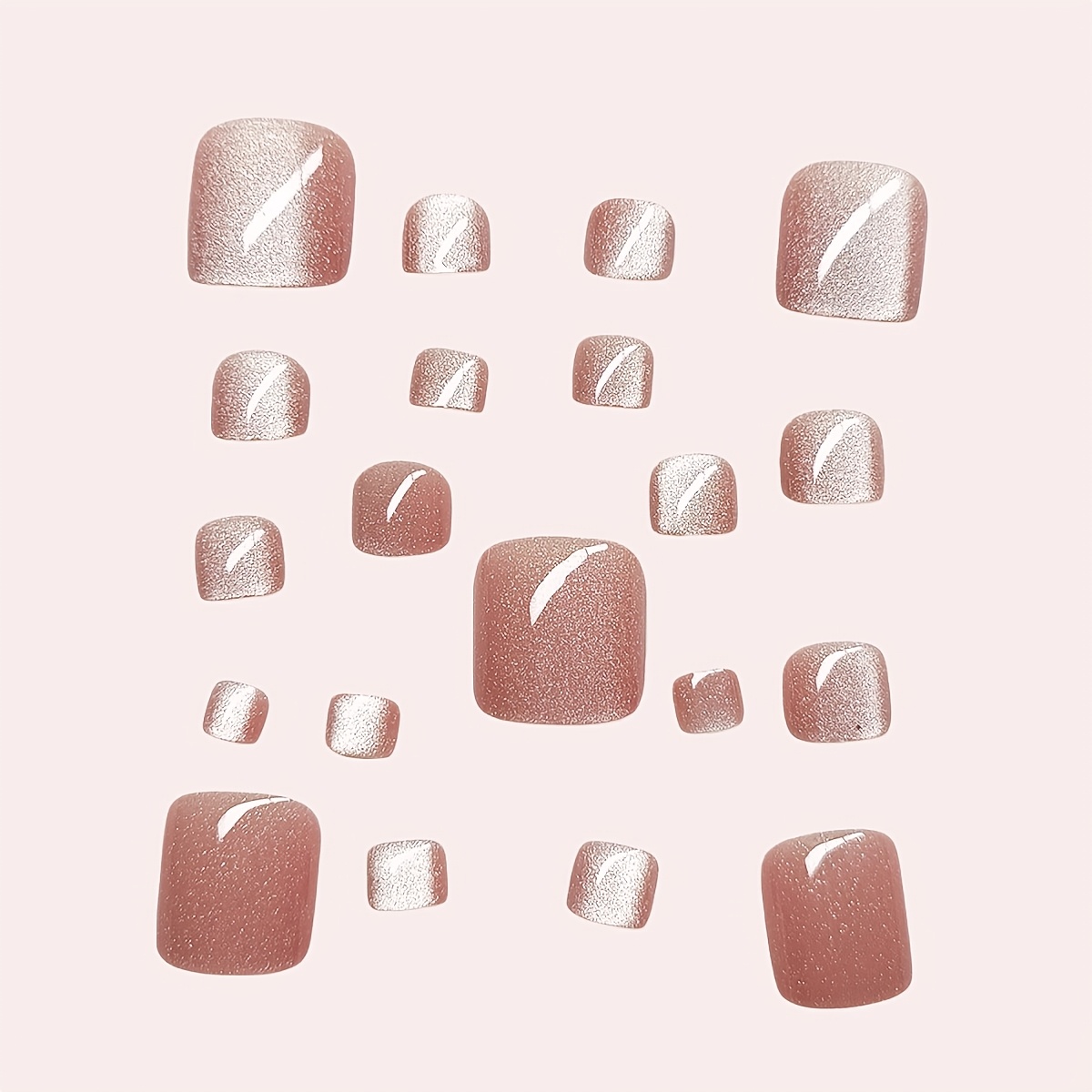 TEMU 24pcs Short Square Press On Toenails Set, Pink Cat Eye And Nude Glossy Style, Full Cover Removable Fake Toenails With 12 Sizes, Reusable Nail
