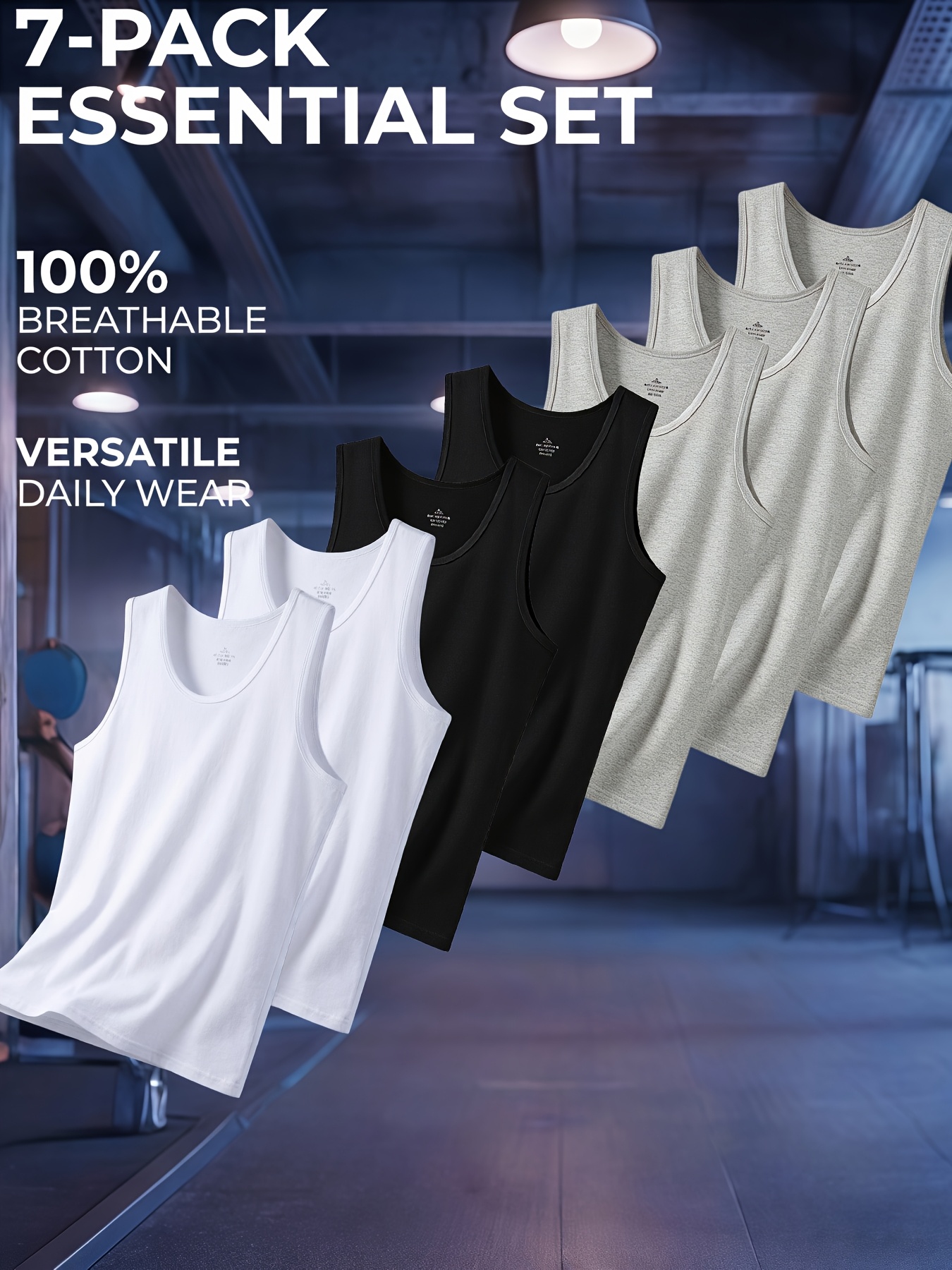 7pcs Men'S Casual Athletic Vests - Fashionable Solid Classic Round Neck Base Layer - Slight Stretch Breathable 100% Fabric - Suitable for Home Leisure - Fitness Running - Strength Training Wear