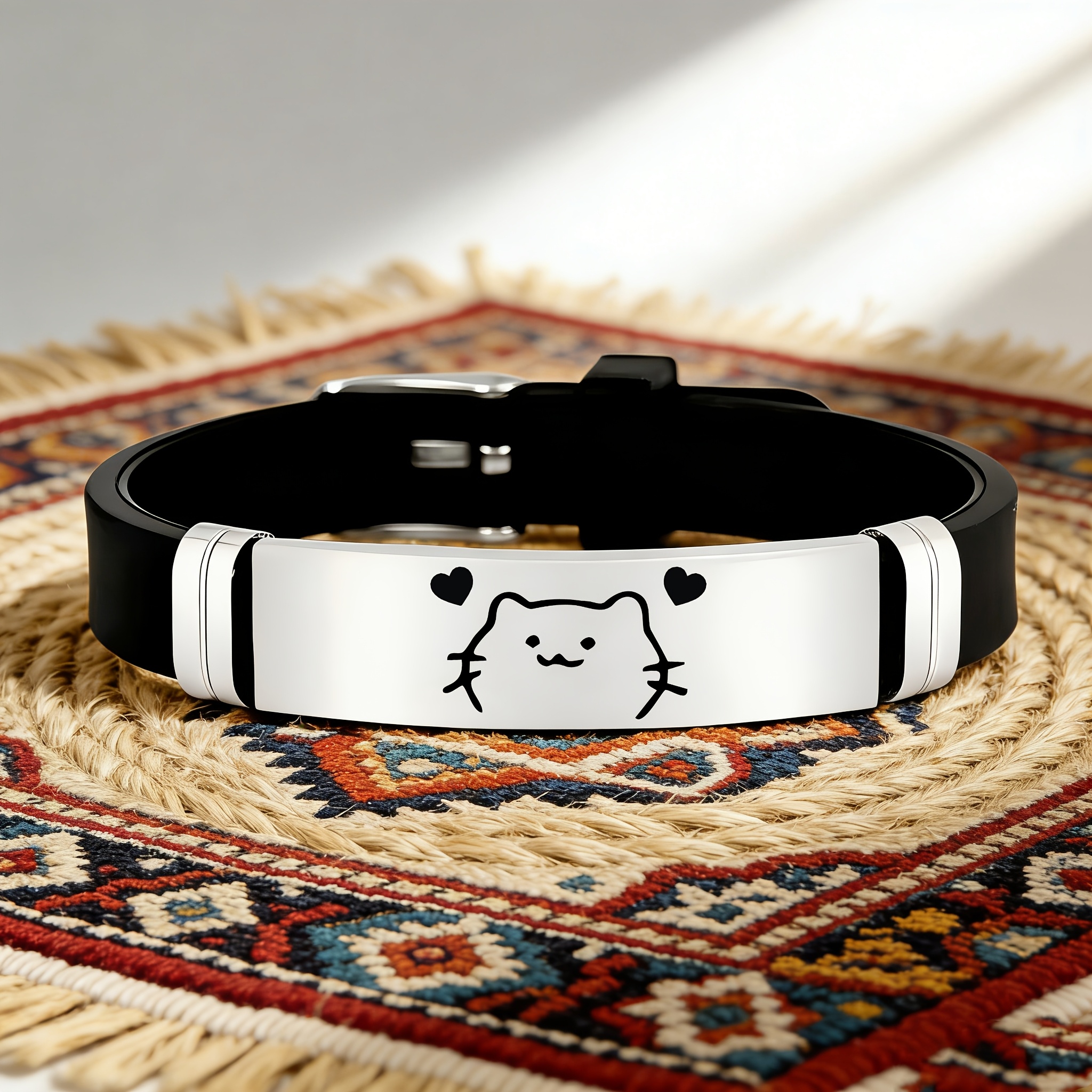 Cute Cat Heart Pattern Stainless Steel Bracelet, Fun Keepsake