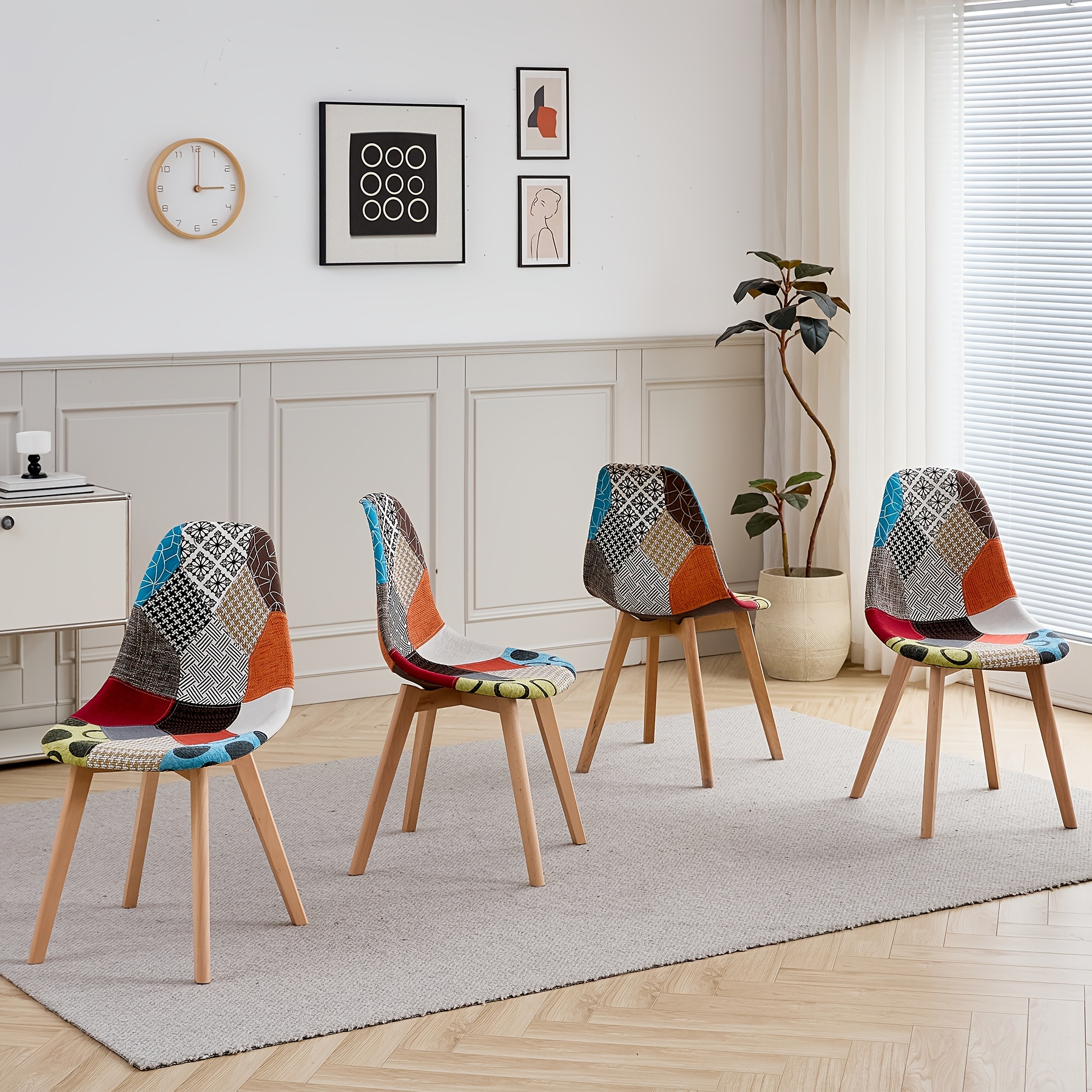 Image of Egoonm Set Of 4 Nordic Dining Chairs, Kitchen Chairs With Wood Legs For Dining Room Living Room Bedroom