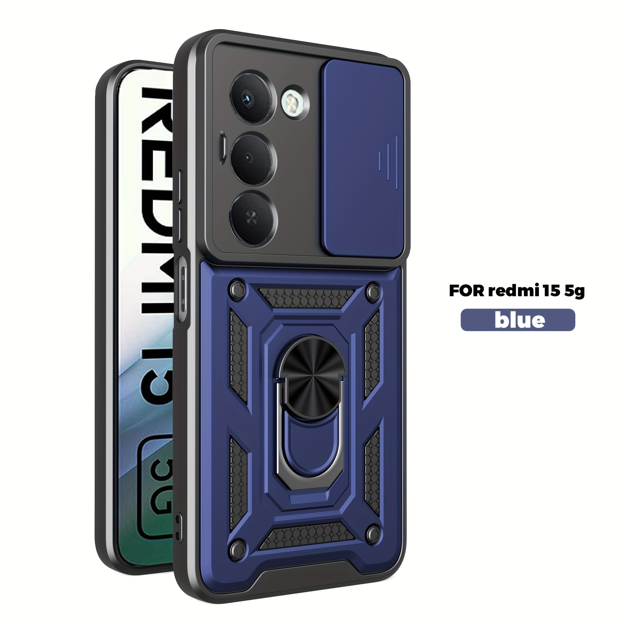TEMU Phone Case - For Redmi 15 4g/5g (length 169 Mm) Case, With Slide Camera Lens Cover, Built-in 360° Rotate Magnetic Ring Stand Shockproof