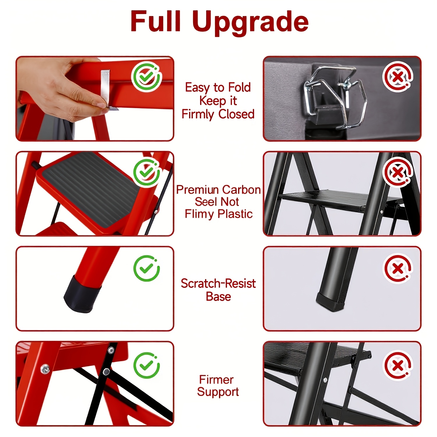 2 3 4   ladder lightweight folding step stool with extra wide anti slip steps 330 lbs capacity compact space saving design for home kitchen details 10