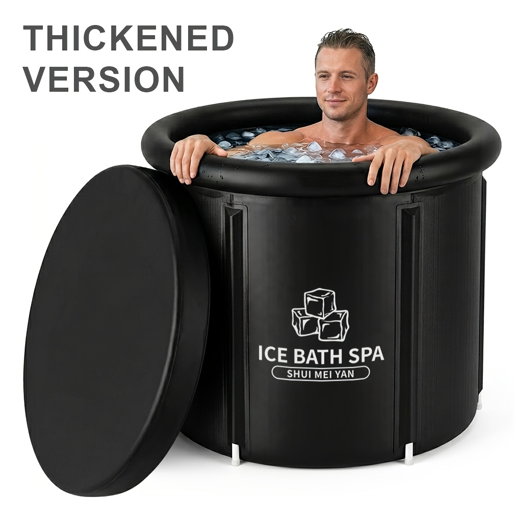 Image of Xl Large Ice Bath Bucket With Lid, Foldable Adult Bathtub, Outdoor Portable Cold Tub, Fitness/rehab For Athletes