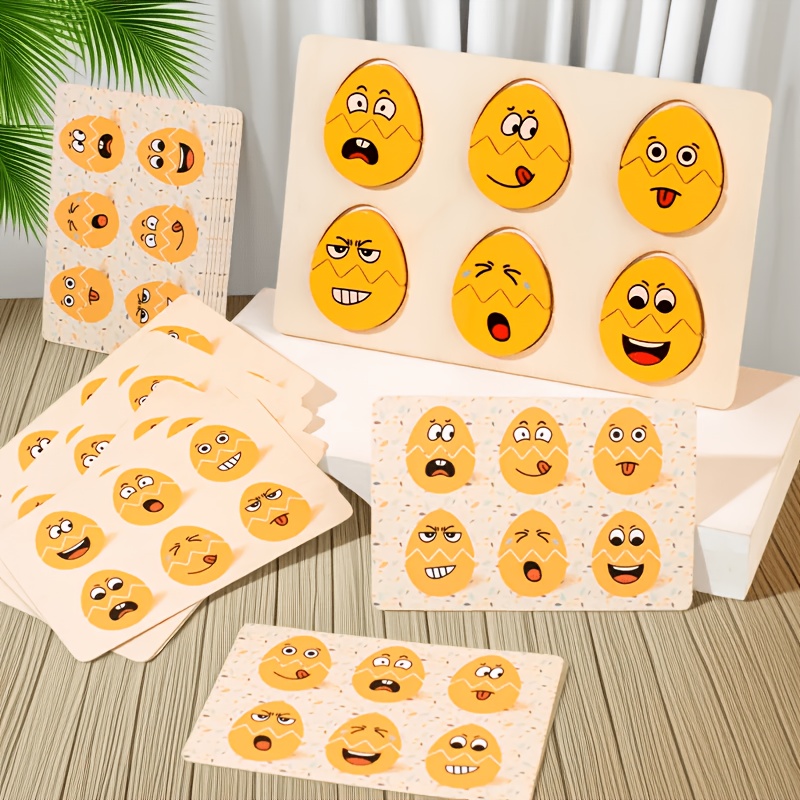 Image of Egg Changing Jigsaw Puzzle Toy Changing Matching Game Boys Girls Enlightenment Intelligence Development Wooden Block Toy