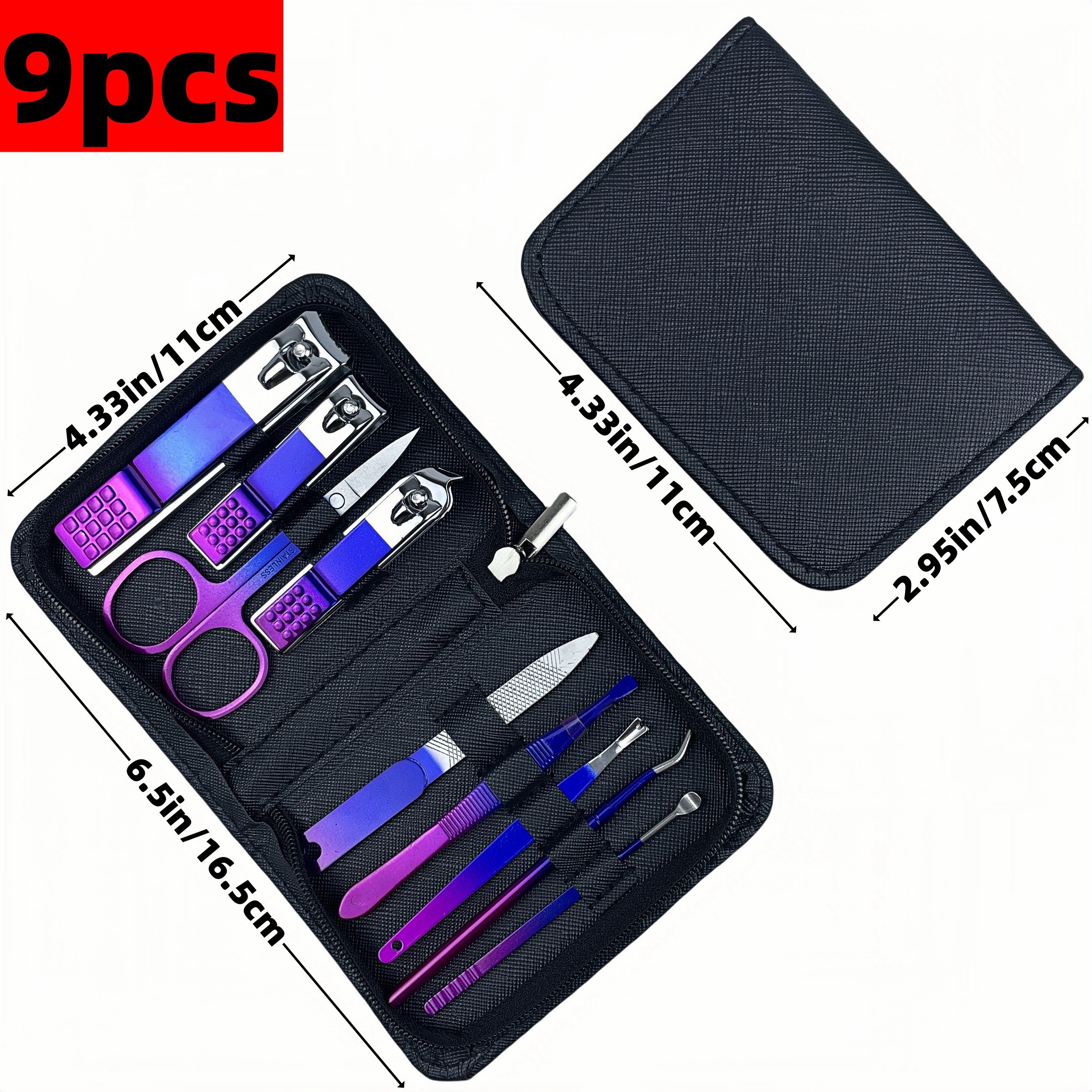 

Blue-purple Gradient Stainless Steel Nail Clipper Set, With Leather Storage Box, 1 To The Needs Of The , A Must-have Nail Tool For The Home, Easy To Carry, Used As A Gift