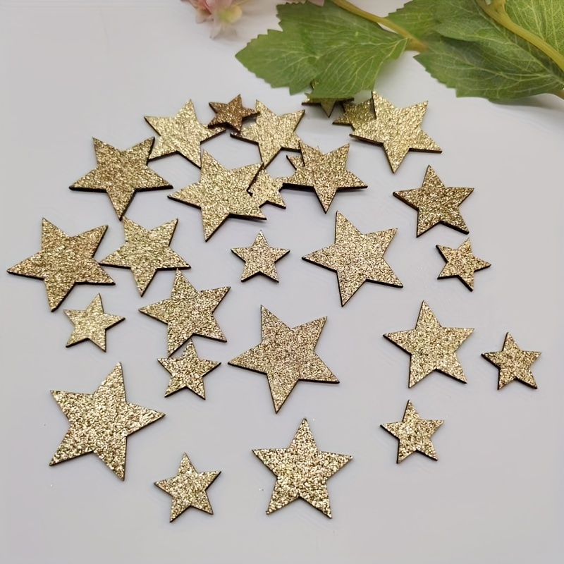 24pcs Golden Double-sided Shining Stars Wooden 3 Sizes Mixed Party Decoration Stars