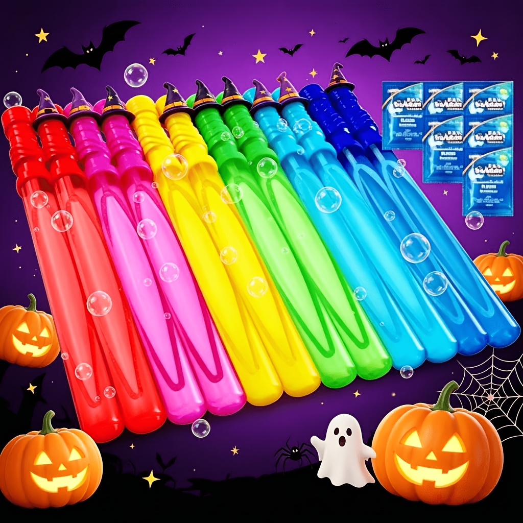 TEMU Halloween Bubble Wands For Kids, 14.6 Inch Large 12 Pack Bulk With Bubble Solution Refill, Outdoor Party Favors Trick Or Treat Toy, Halloween