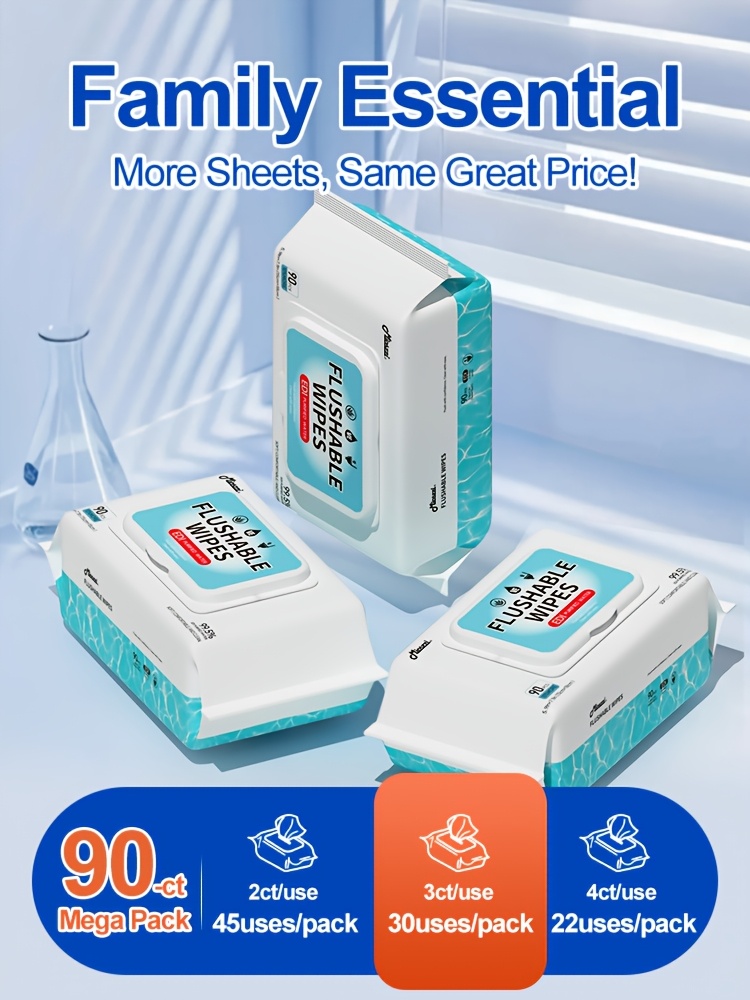 MIOSZZI Flushable Wet Wipes, 540 Wipes in Total (6 Packs of 90) - Safe for And Moms | Fragrance-Free | No Alcohol | Contains Aloe | Safe for Septic Systems | Family-Sized