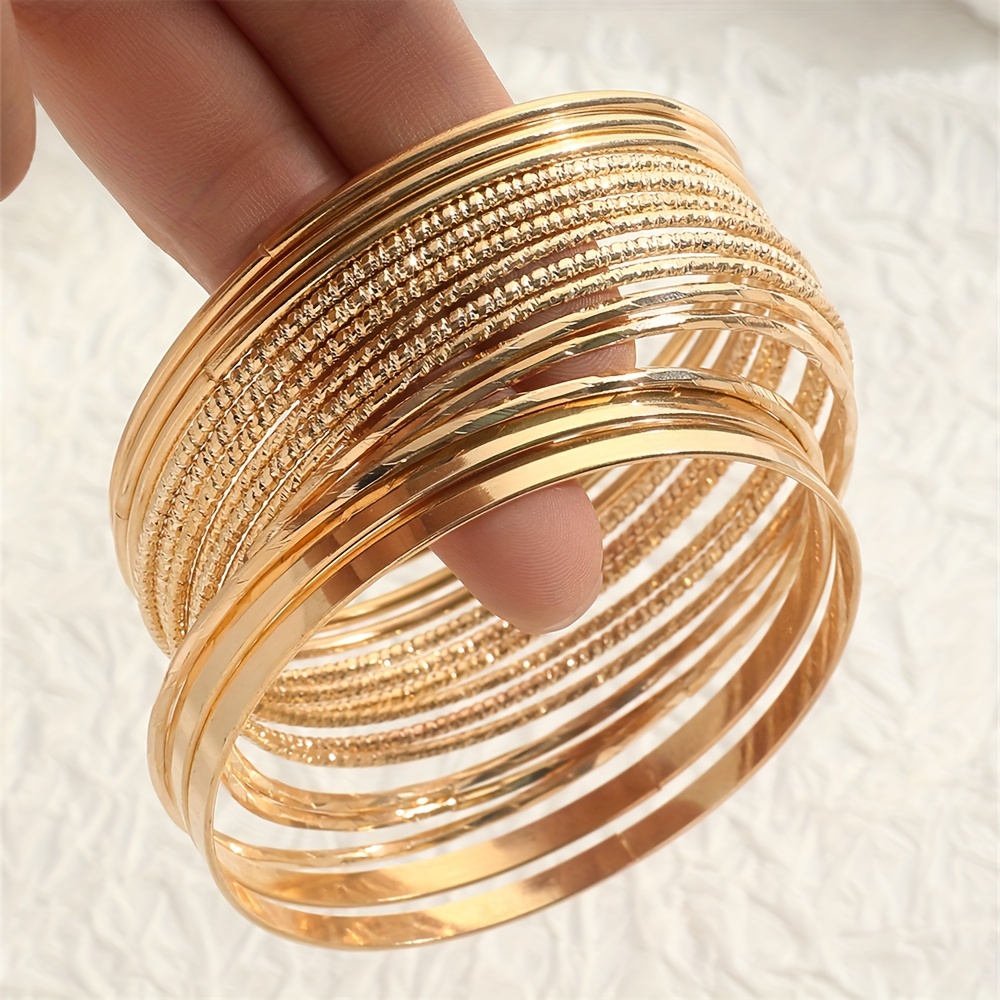 Fashion Easy Textured Wide Flat Smooth Bangle Multi-piece Bracelet Set 14pcs
